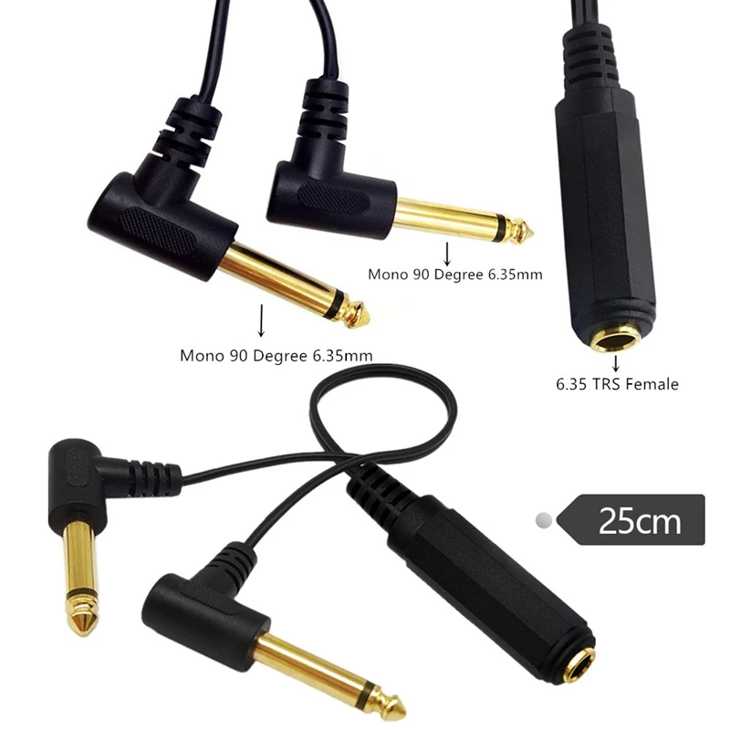 Gold Plated 6.35mm Female 1/4&quot TS/TRS Stereo To Dual 2 X Male TS Mono 90 Degree Right Angle Y Splitter Audio 25cm cable | Компьютеры и