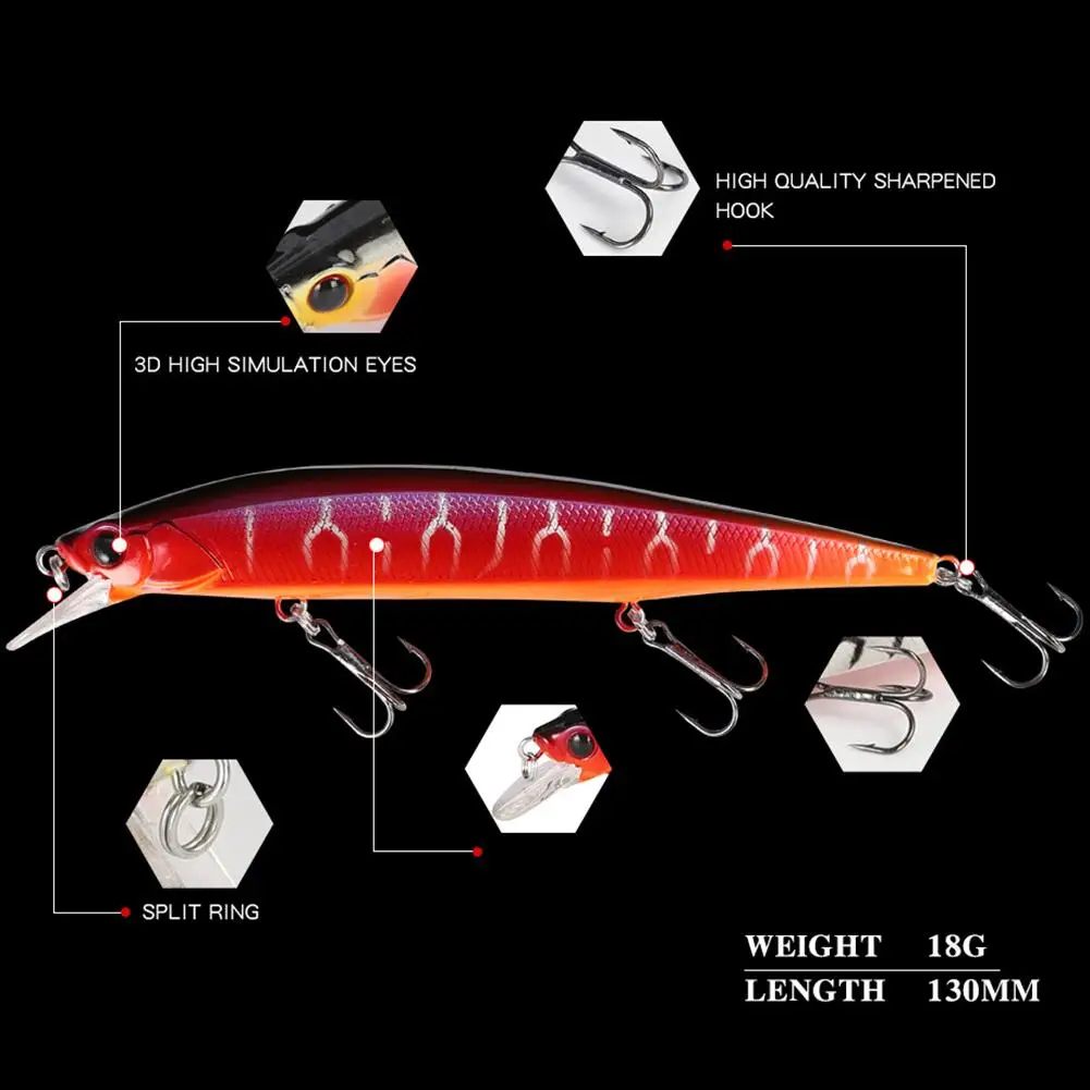 

Minnow Hard Fishing Lure 130mm Artificial Bait Lure Swimbait Wobbler with Sharp Treble Hooks Hard Baits Fishing Lure Fish Tools