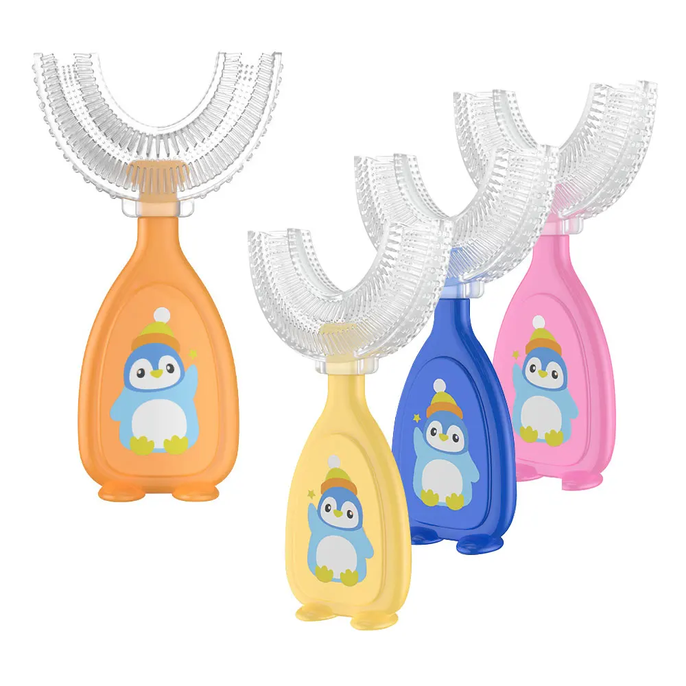 Cepillo de dientes con pincel de silicona blanda en forma de U para ni&ntilde;os, cepillo de dientes Manual para beb&eacute;s, Limpieza de dientes para reci&eacute;n nacidos de 2 a 12 a&ntilde;os-0