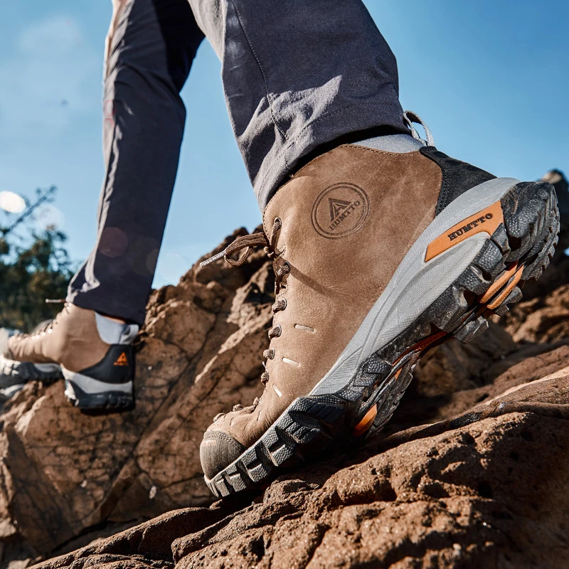 HUMTTO Waterproof Hiking Boots for Men Women Outdoors Walking Climbing Shoes Rubber Non-slip Cow Leather Trekking Mens Sneakers