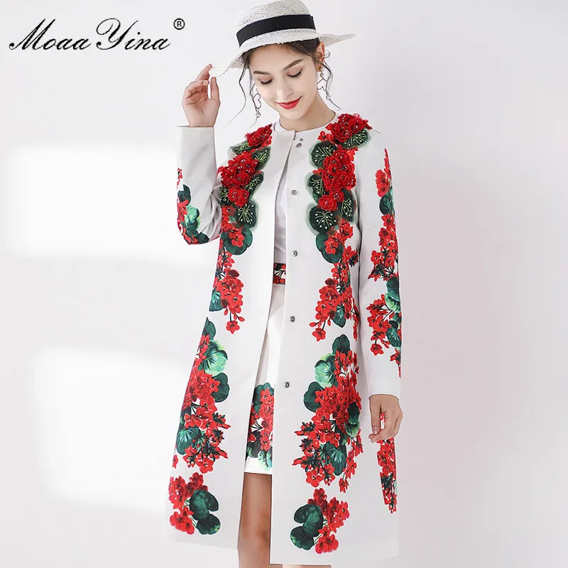 MoaaYina модная ветровка пальто Осень-зима женское длинный рукав аппликация