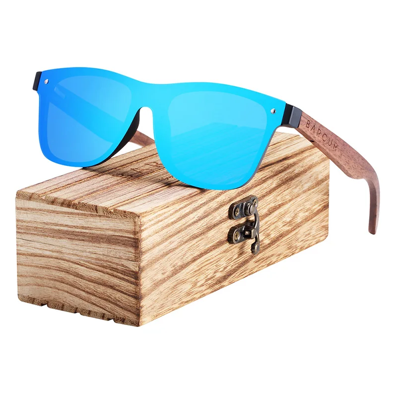 Blue Polarized BARCUR поляризационные черные солнцезащитные очки из орехового дерева Мужские квадратные женские солнцезащитные очки UV400 Oculos Gafas Oculos de sol masculino - Цвет линз: Blue Polarized