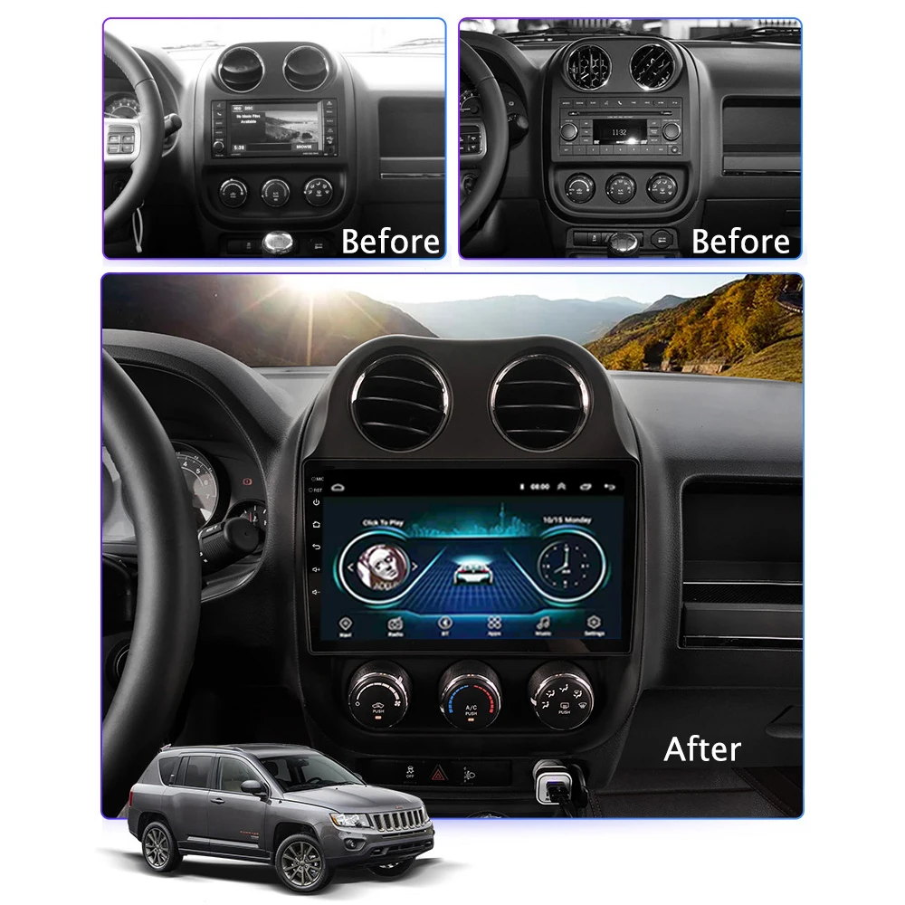 10 1 дюймов Android RDS DSP 2 Din Автомобильный мультимедийный плеер для JEEP Compass 2009 2016