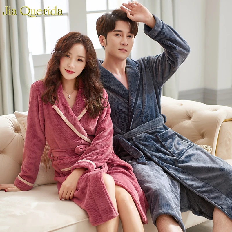 Банные халаты одежда для сна пар Фланелевое кимоно с длинными рукавами и