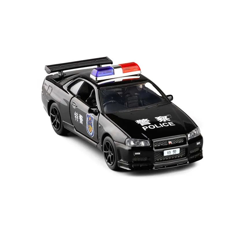 1/36 Imitation GT-R R34 Pull Back Police Model Toy Car Alloy Die Cast 2 Door Openable GTR Toys Vehicle | Игрушки и хобби