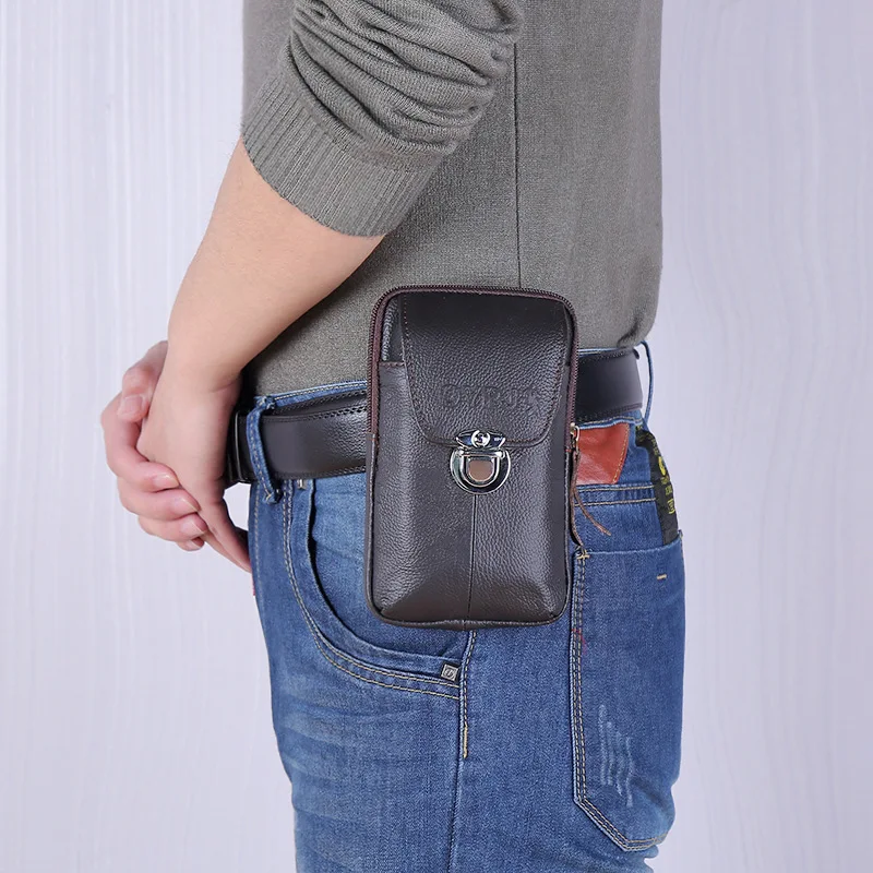

New Casual Leather PU Waist Bag Belt Pack Wear-resistant Multi-function Lock Zipper Coin Money Keys Phone Small Purse Outdoor
