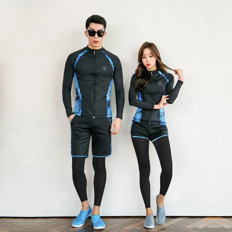 

Men's Long Sleeve Zip Front Rashguard 3pcs set Swimsuit Full Body Dive Surf Snorkeling Suits Women 5pcs Yoga Fitness Jogger Suit