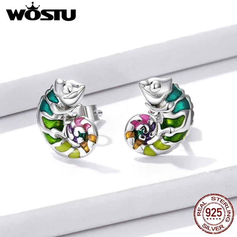 Женские серьги-гвоздики с животными WOSTU из стерлингового серебра 925 пробы цветным