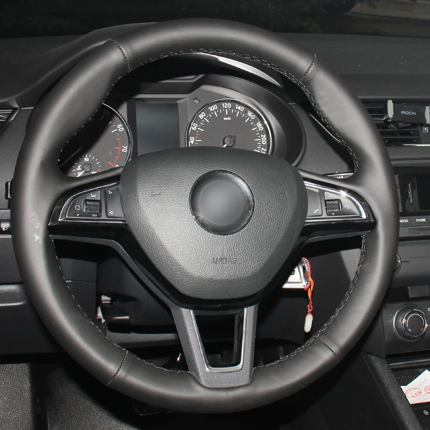 Сшитая вручную черная искусственная кожа Чехол рулевого колеса автомобиля для