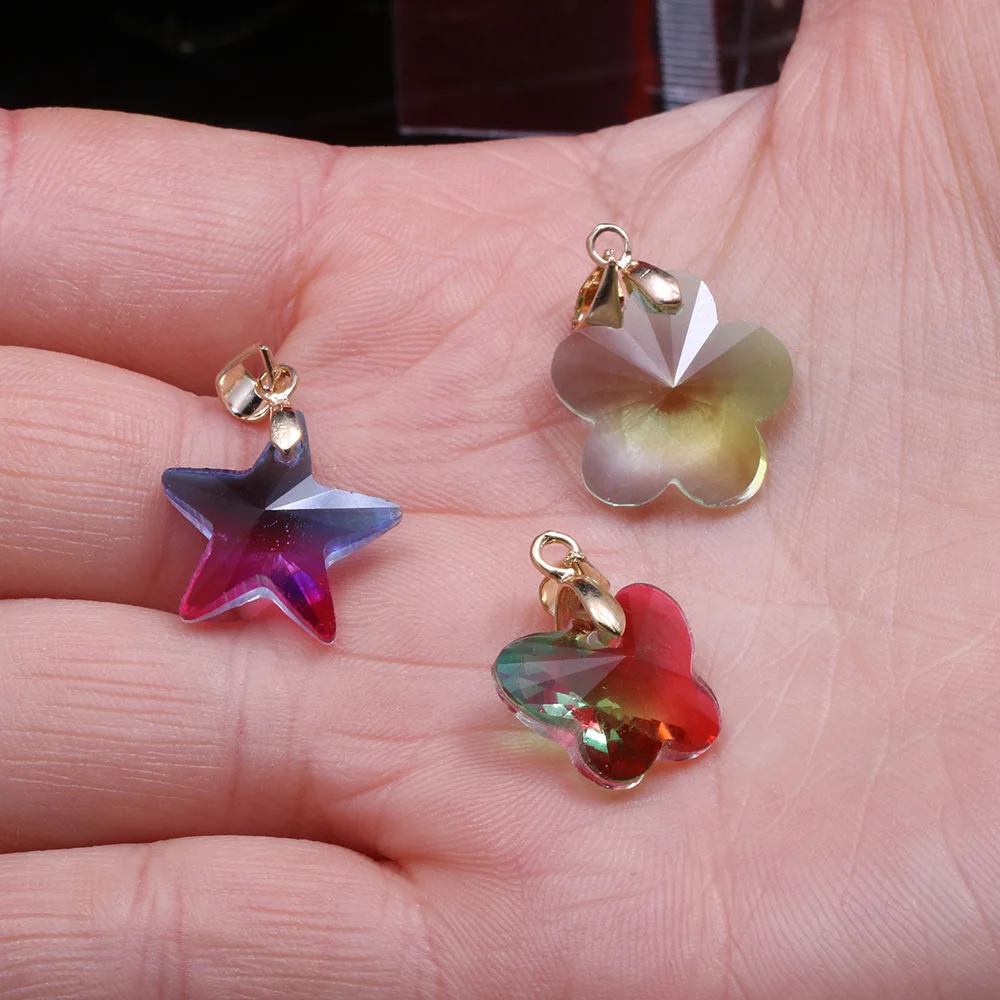 

5PC Pentagram Mixed Color Glass Crystals Pendant Reiki Healing Natural Stone Amulet DIY Jewelry Natural Stone Charms 16x16mm