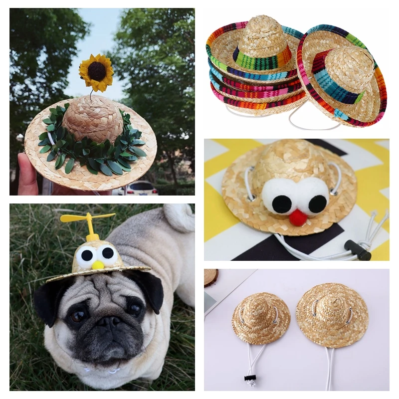 Модная соломенная шляпа для домашних собак Sombrero Cat от солнца пляжные вечерние