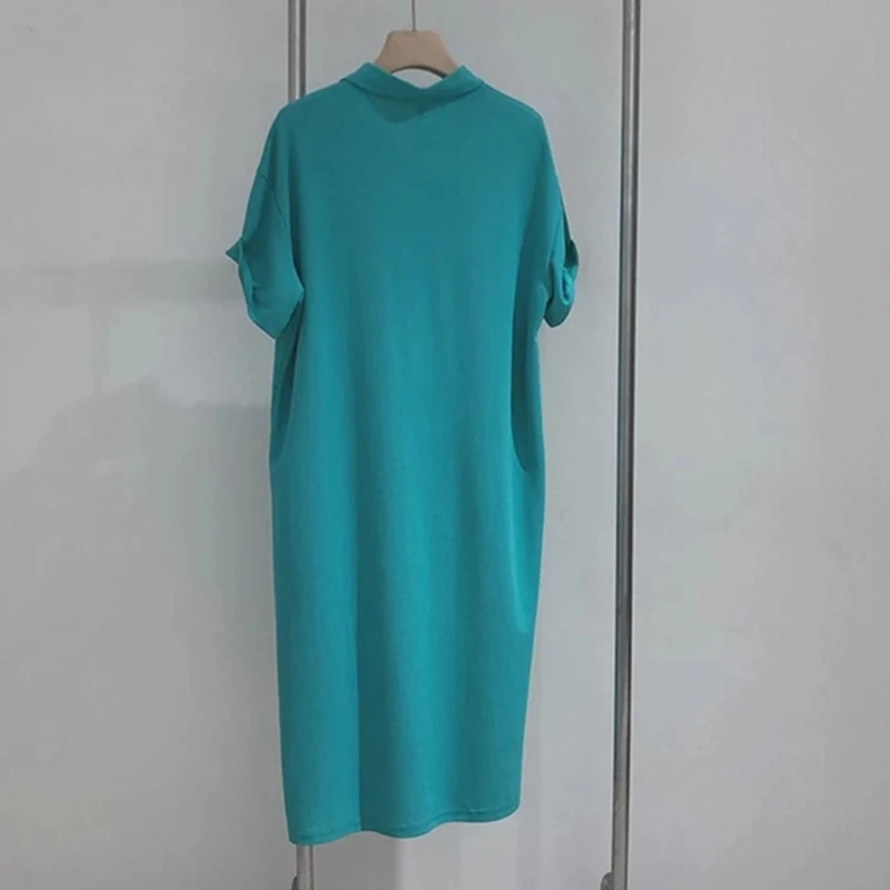 

Women Short Sleeve Mini Dress Polo Neck 2021 Summer Fashion New Korean Style High Waist Solid Color Casual Dress Vestidos Mujer