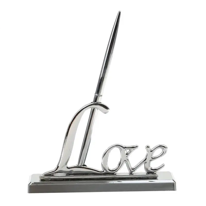 

Wedding Signing Pen With Silver Plated Metal Love Holder Party Pen Set Love Pen Holder + Pen (Silver)