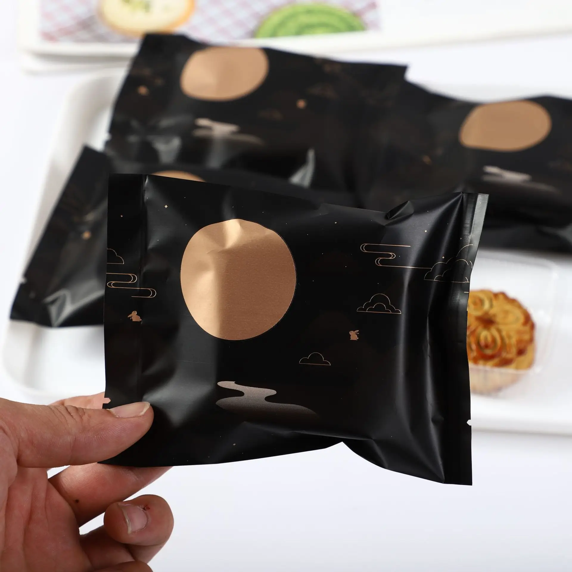 100pcs Black Aluminium Foil Packaging Bags Heat Sealable Open Top Cookie Bag for Mid-Autumn Moon Cake Baking Food Packing | Дом и сад