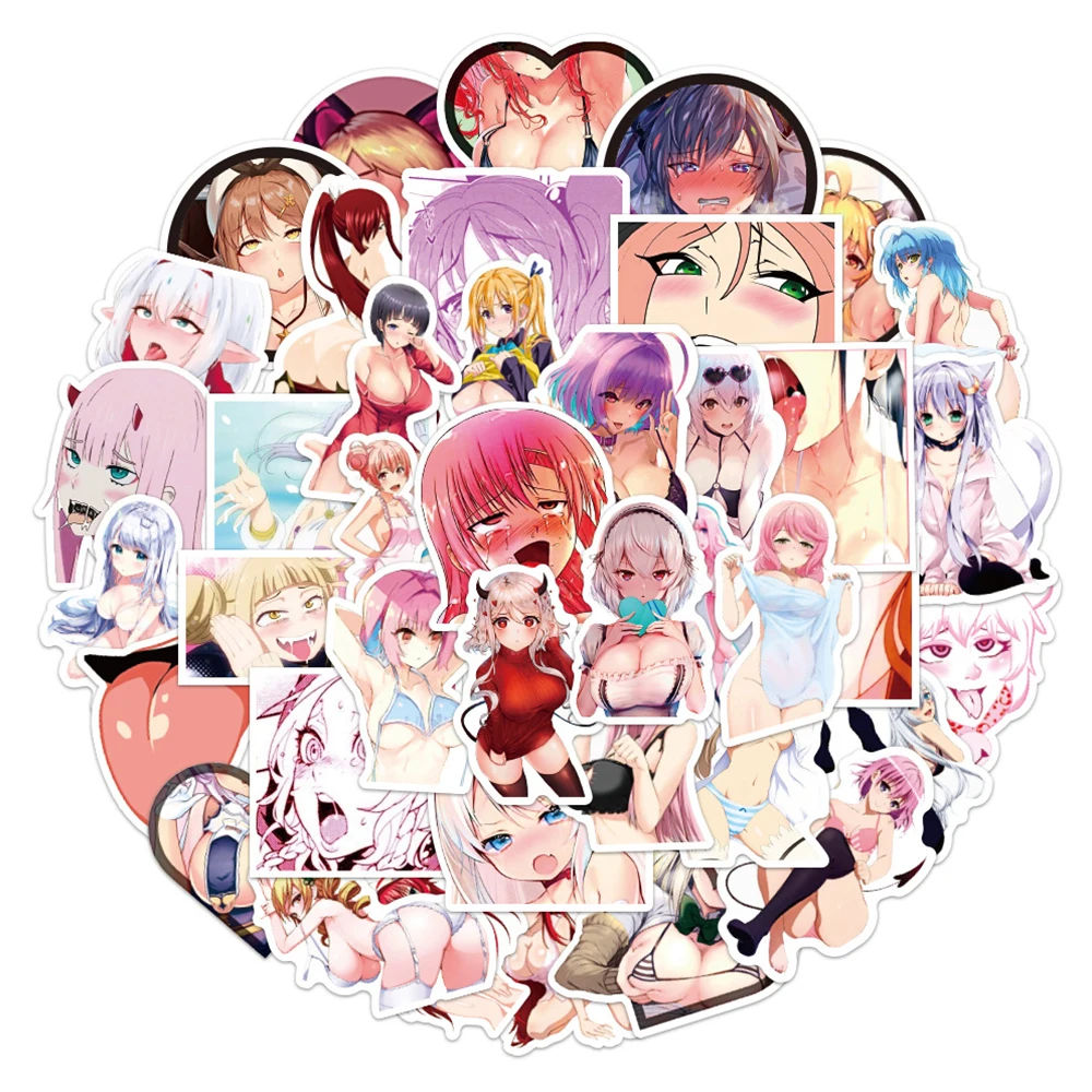 

10/30/50PCS Black and White Color Two-dimensional Sexy Cute Anime Girl Graffiti Sticker Helmet Hand Account Decoration Wholesale