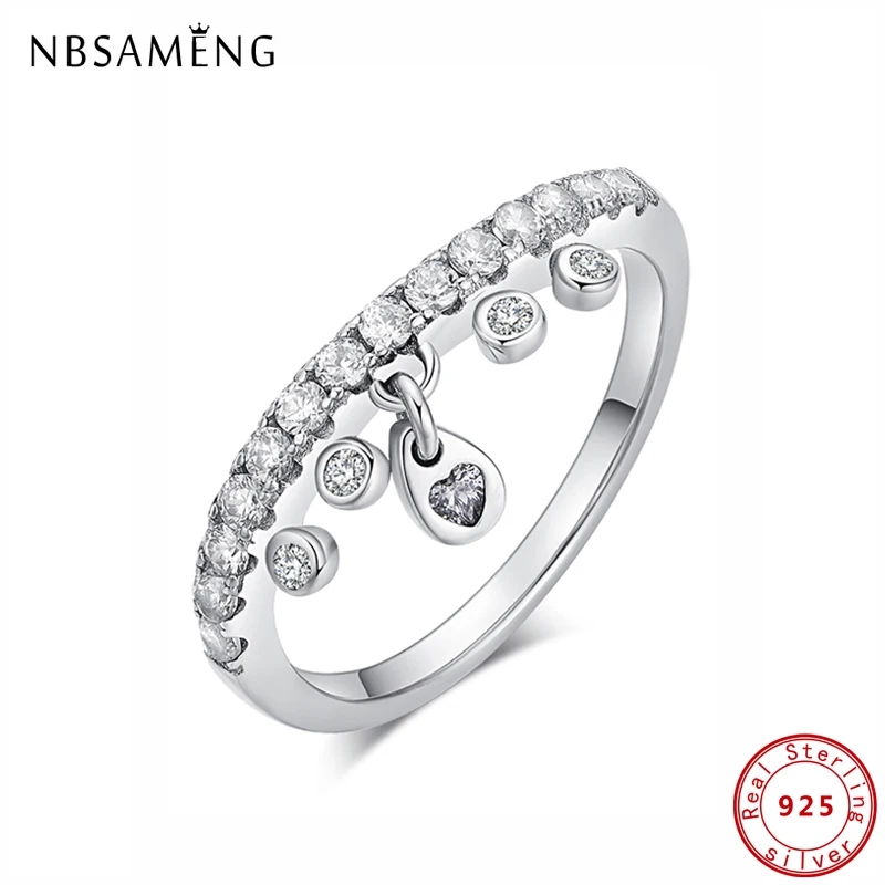 

Женское кольцо из 100% стерлингового серебра 925 пробы с подвеской и кристаллами, ювелирные украшения для свадьбы