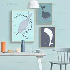 Картина на холсте с изображением Кита, нарвала, белуги, художественные плакаты и принты, Мультяшные морские животные, скандинавские настенные картины, декор для детской комнаты