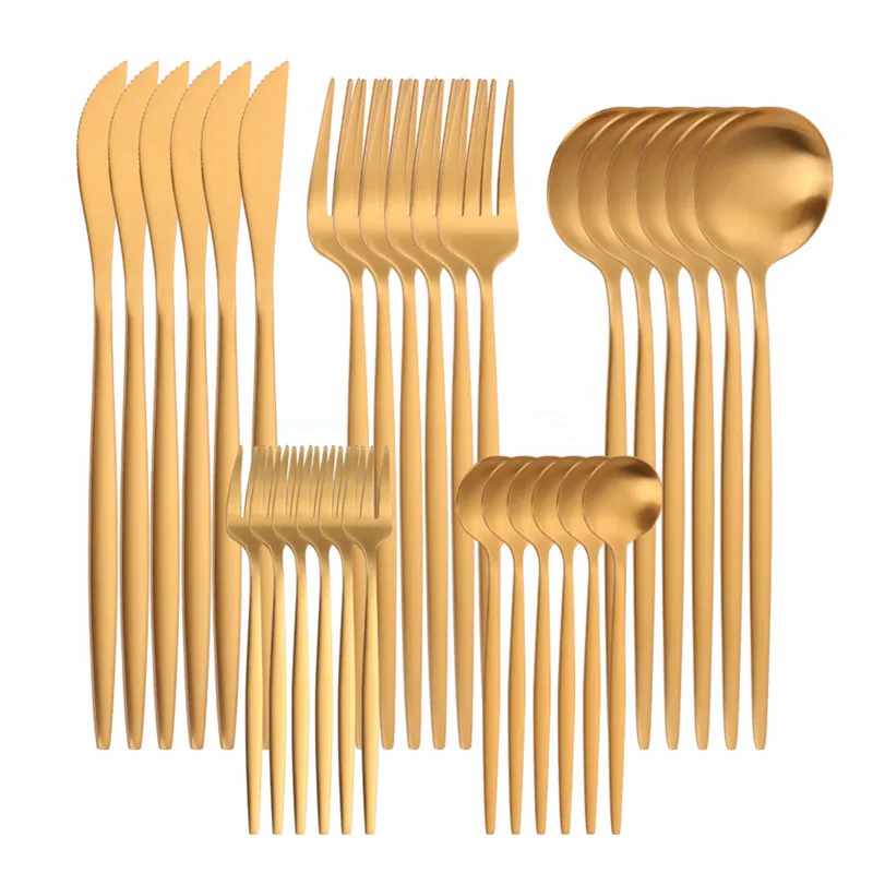 

Golden Tableware Forks Spoons Knifes Cutlery Set Stainless Steel Cutlery Set Complete Dinnerware Set Gold 30 Pcs Eco Friendly