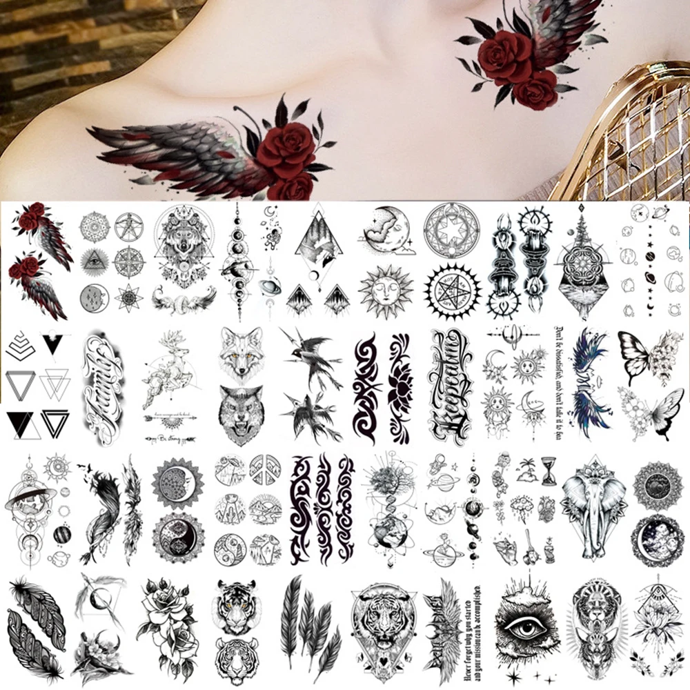 100Pcs Mini PersonalityTemporary Tattoo Sticker Flower Animal Eagle Snake Dragon Scorpion Cross Finger Neck Body Women Man Tatoo