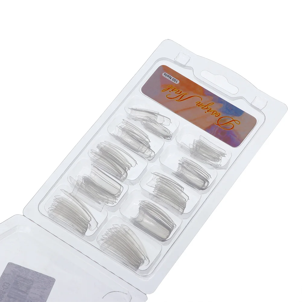 

100pcs Plastic Fake Nails Set Beauty Half Cover Nail Tips Long-Lasting Ballerina Coffin Nail for Women Beige/Transparent/ White