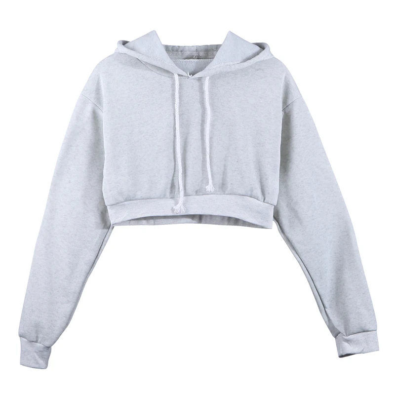 New Streetwear Womens Ladies Crop Top Hoodie Plain Pullover Sweatshirts Hoodies S-XL