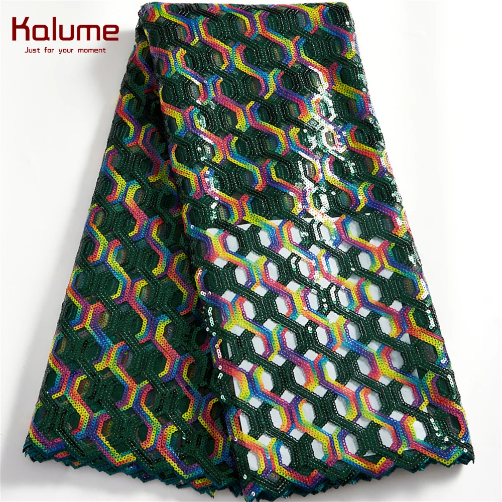 

Kalume 2021 African Tissue Fabric 5 Yards Nigerian Net Fabric With Sequins High Quality French Fabric For Party Dress Diy F2517