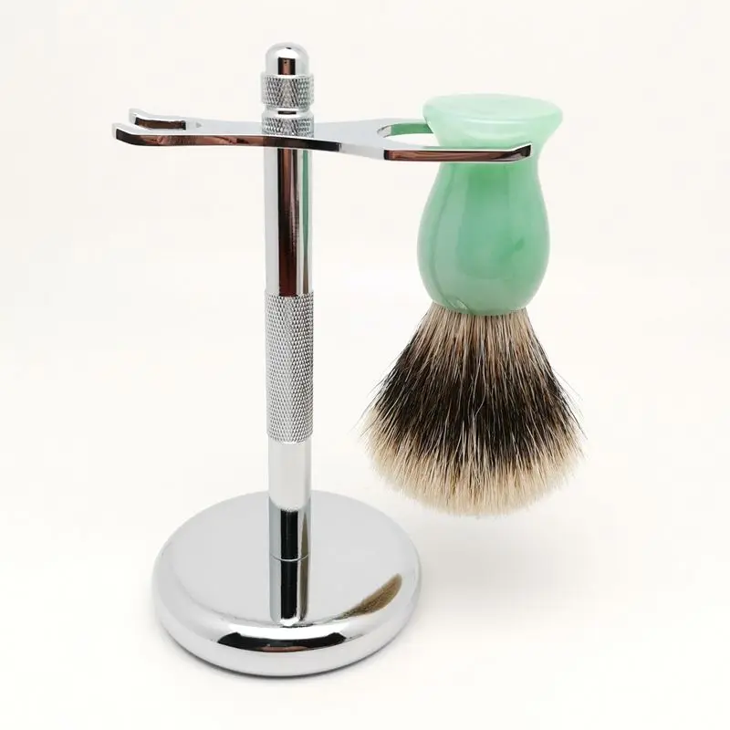 TEYO Shaving Brush and Shaving Stand Set Include Two Band Silvertip Finest Badger Hair Brush Perfect for Wet Shave Soap