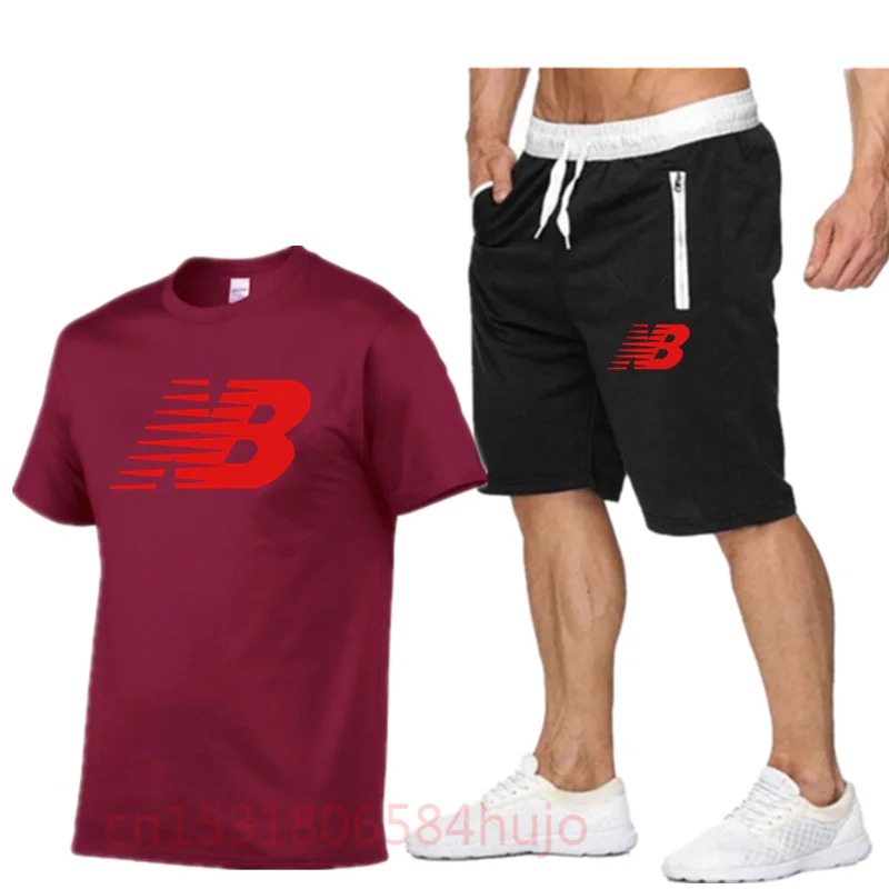

New trend men's comfortable NB letter printed cotton T-shirt suit high quality running sports shorts 2021
