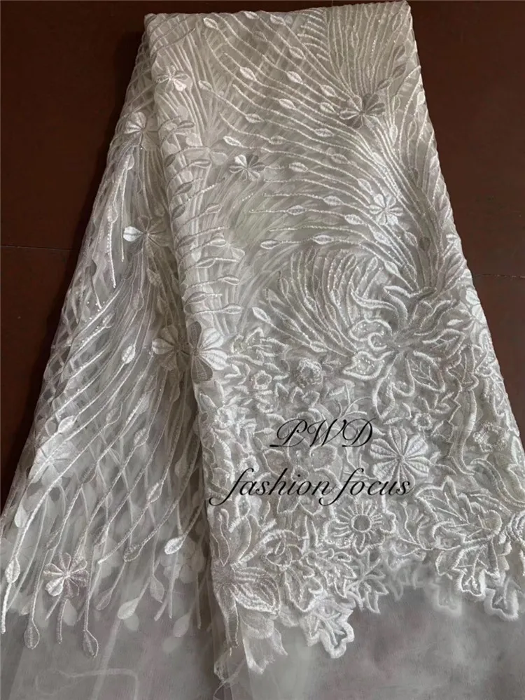 Французская кружевная ткань белая африканская с вышивкой Шантильи для