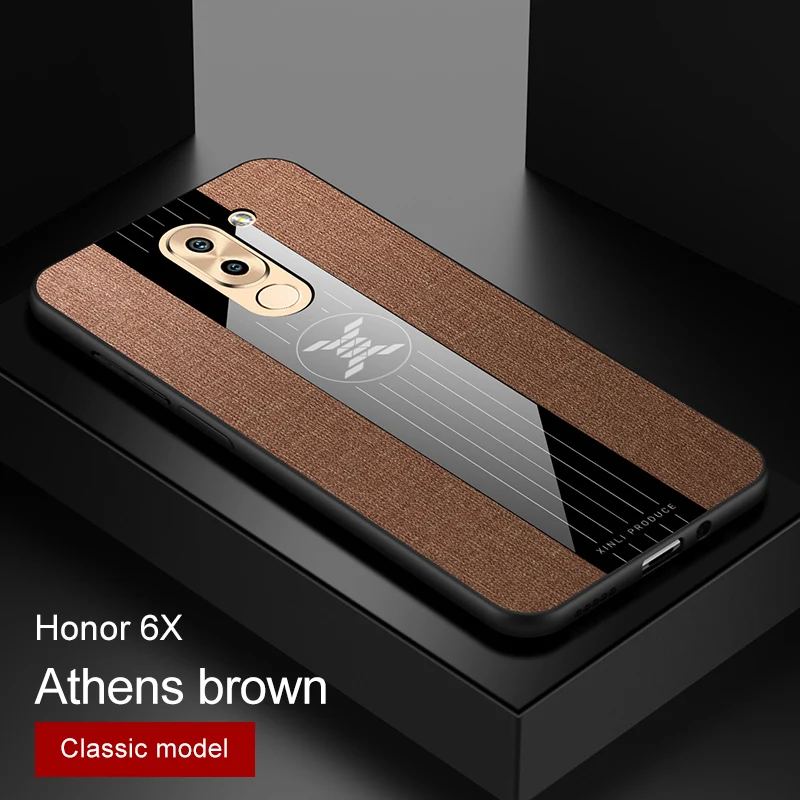Brown No Ring Чехол для huawei Honor 6X, тканевый жесткий чехол на заднюю панель, мягкая рамка, тканевый чехол для телефона, для huawei mate 9 Lite, 5,5 дюймов, магнитный держатель-кольцо - Цвет: Brown No Ring