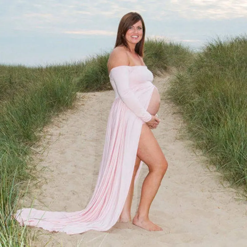 Pink Dress Платье для беременных для фотосессии, макси-платье для беременных, шифоновое платье с длинными рукавами, сексуальные пляжные платья для беременных, реквизит для фотосъемки - Цвет: Pink Dress
