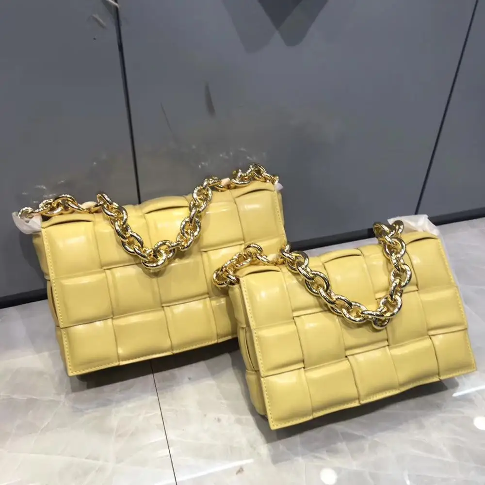 

Genuine Leather Padded Cassette Bag Crossbody Bag In Double-face Maxi Weave Real Leather Chain Clutches Messenger Pillow Bags