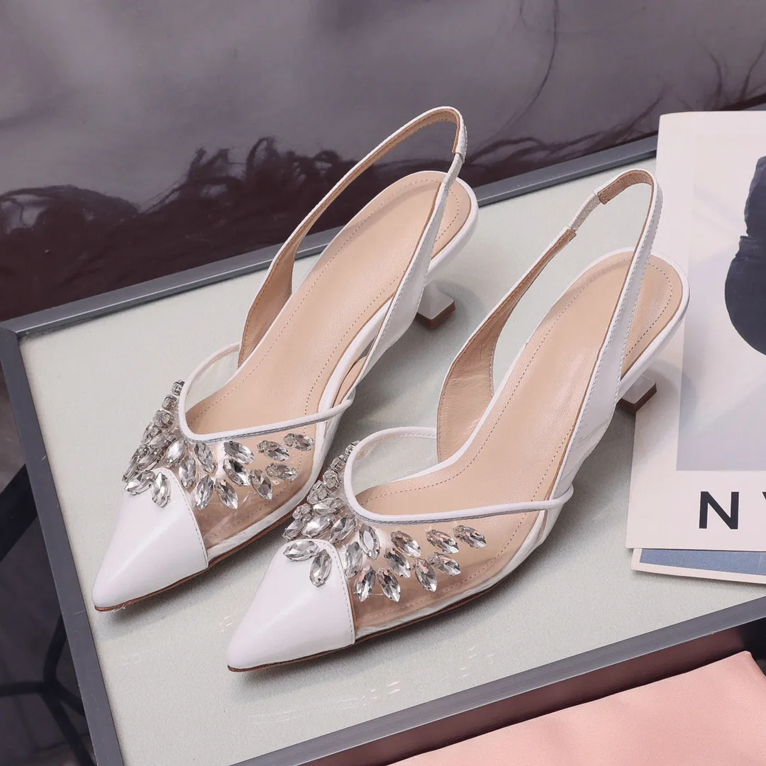 

Ollymurs sandals for women 2021 summer all-match transparent crystal fairy style thin heels with pointed heels fashion shoes