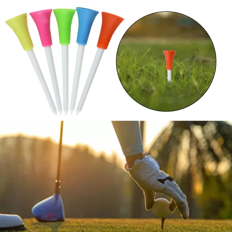 

50Pcs Profession Plastic Golf Tees MultiColor 8.3cm Rubber Cushion Top Golf Tee