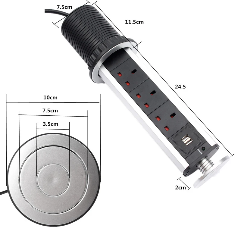 Выдвижная розетка с 3 розетками 10 А 2 USB порта для зарядки|Электрические розетки| |