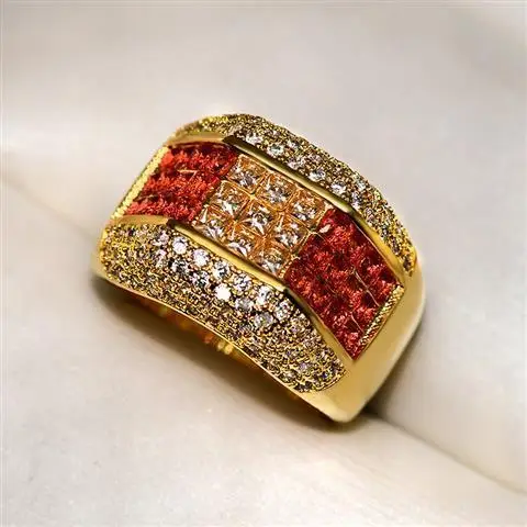 

Hot Sale New Red White Gemstone Engagement Ring Luxury Elegant European and American Ladies Ring