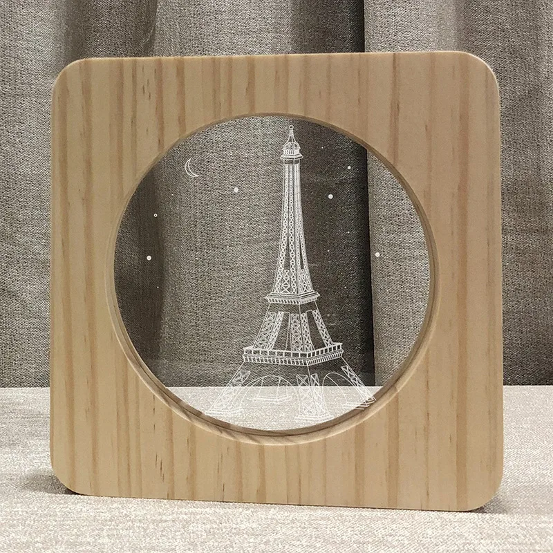 Acecorner 3D светодиодный космонавт Эйфелева башня акриловая деревянная USB Ночная