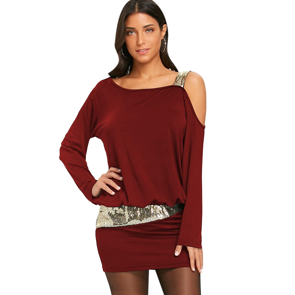 ROSEGAL/женская футболка с длинными рукавами и блестками платье блузон открытыми