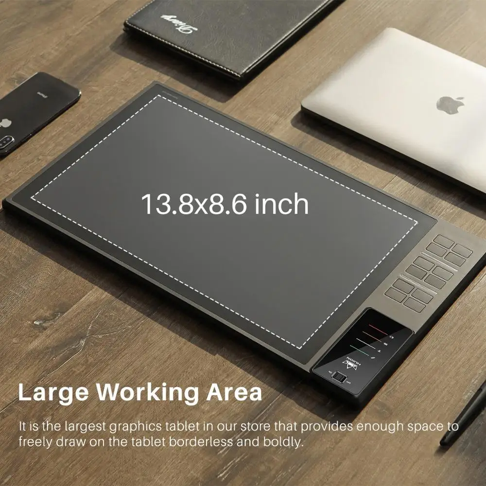 Графический планшет HUION WH1409 для рисования 8192 уровней нажатия 14 дюймов 2 4
