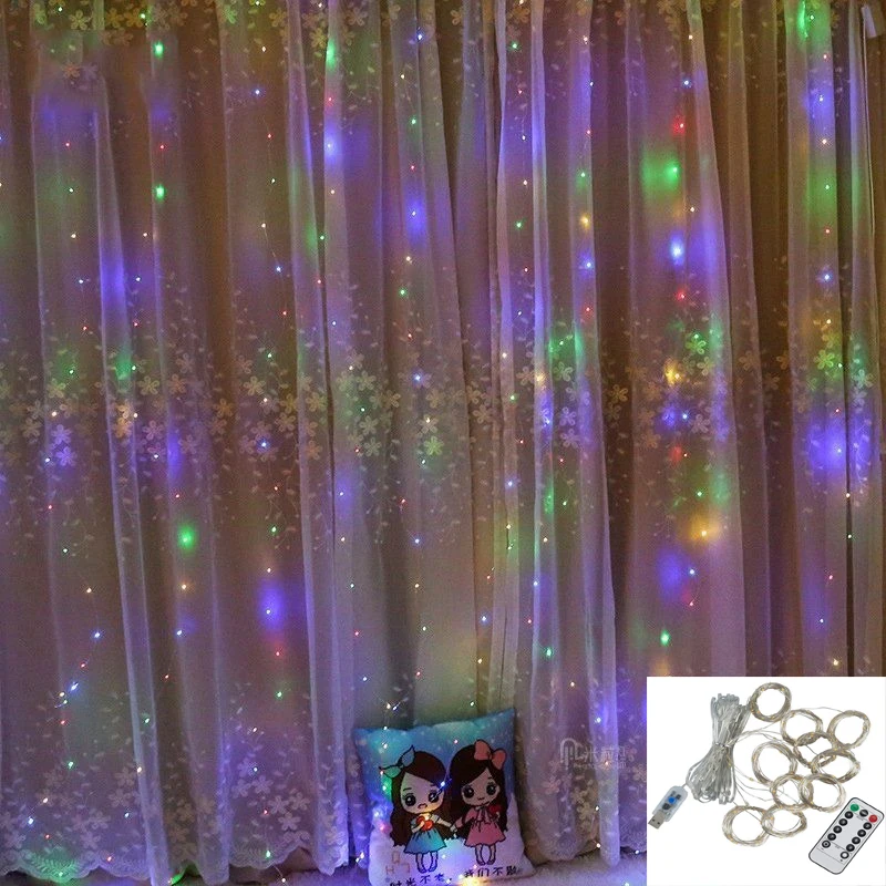 

LED Curtain Light 3*3 Meters Curtain Light Remote Control Christmas Icicle Decoration Light Wedding Decoration Small Lantern
