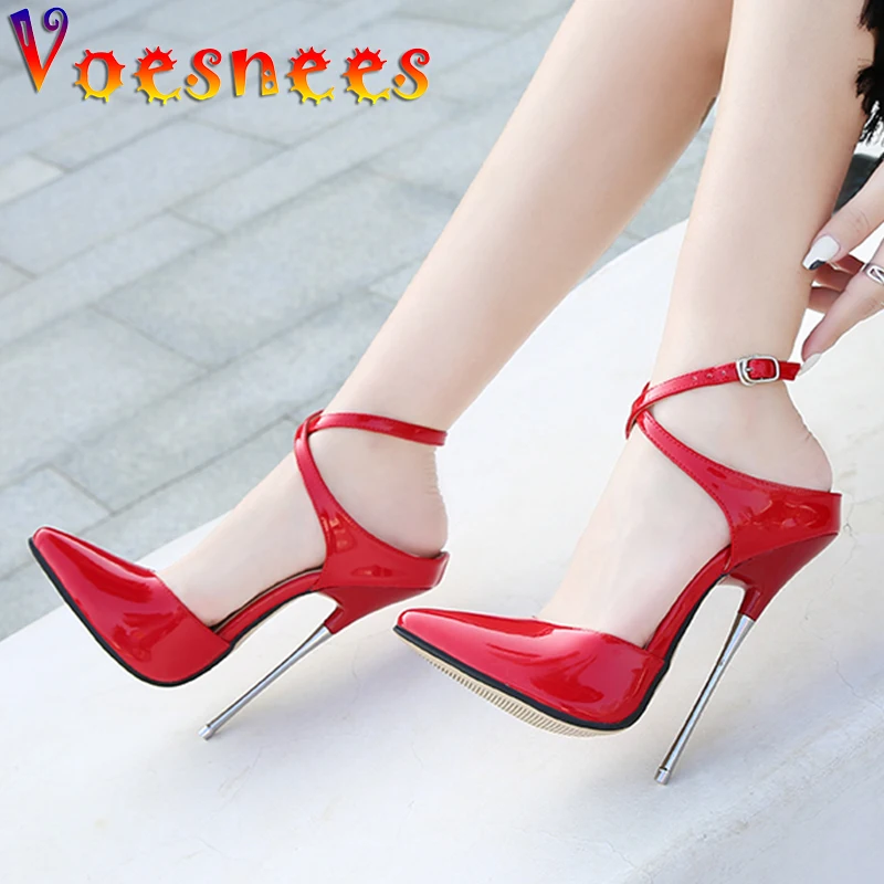 

2021 Super High-Heeled Tidal Current Shoes Cross Buckle Strap 16CM High-Heel Sandals Stiletto Metal Heel Women High-Heeled Shoes