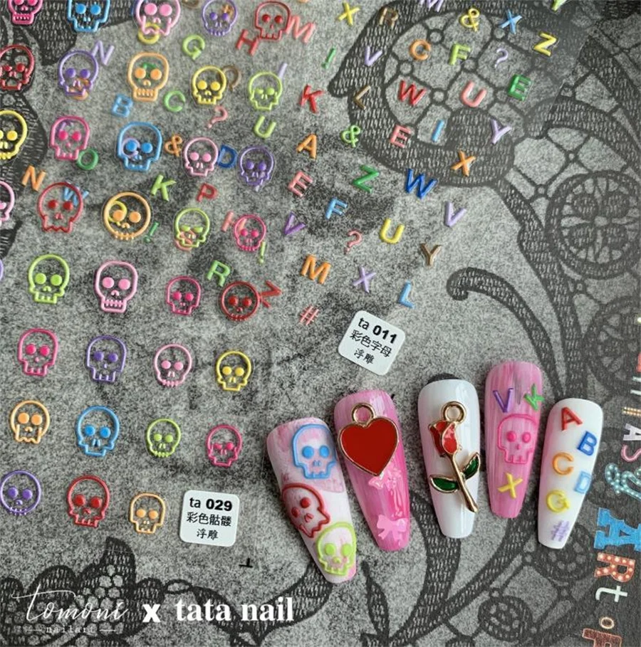 

Japanese 5D Colorful Letter & Skull Pattern Nail Art Sticker Decals DIY Self Adhesive Wraps Manicure Decoration
