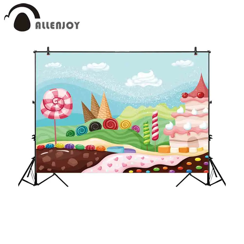 Allenjoy Candyland баннер Красочный леденец торт горное пастбище облако день рождения