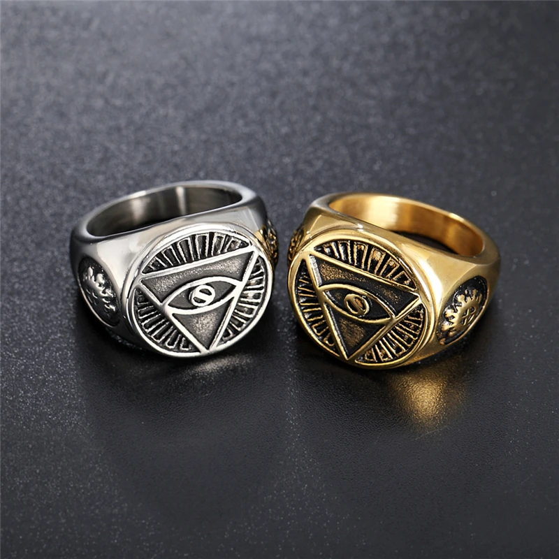 

Trend Freemason Gold Color Triangle All Seeing Demon Eye Wedding Rings for Women Bijoux Minimalist Style Stainless Steel Jewelry