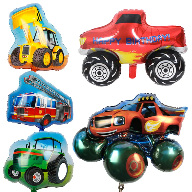 Мультяшный огненный автомобиль воздушный шар из алюминиевой фольги детская