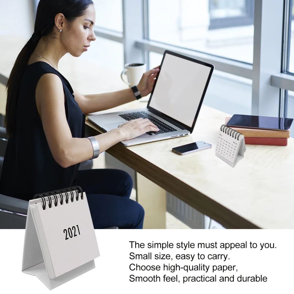 

Mini 2021 Desktop Calendar Foldable Coil Calendar Home Office School Desk Decoration Memo Gifts (White)