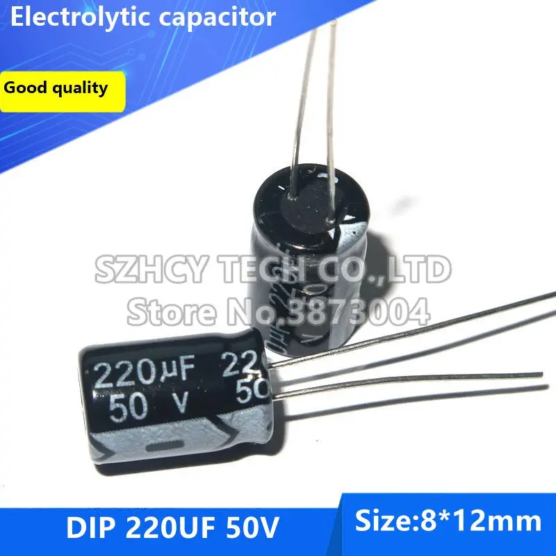 100pcs DIP 220UF 50V 812 Electrolytic capacitor