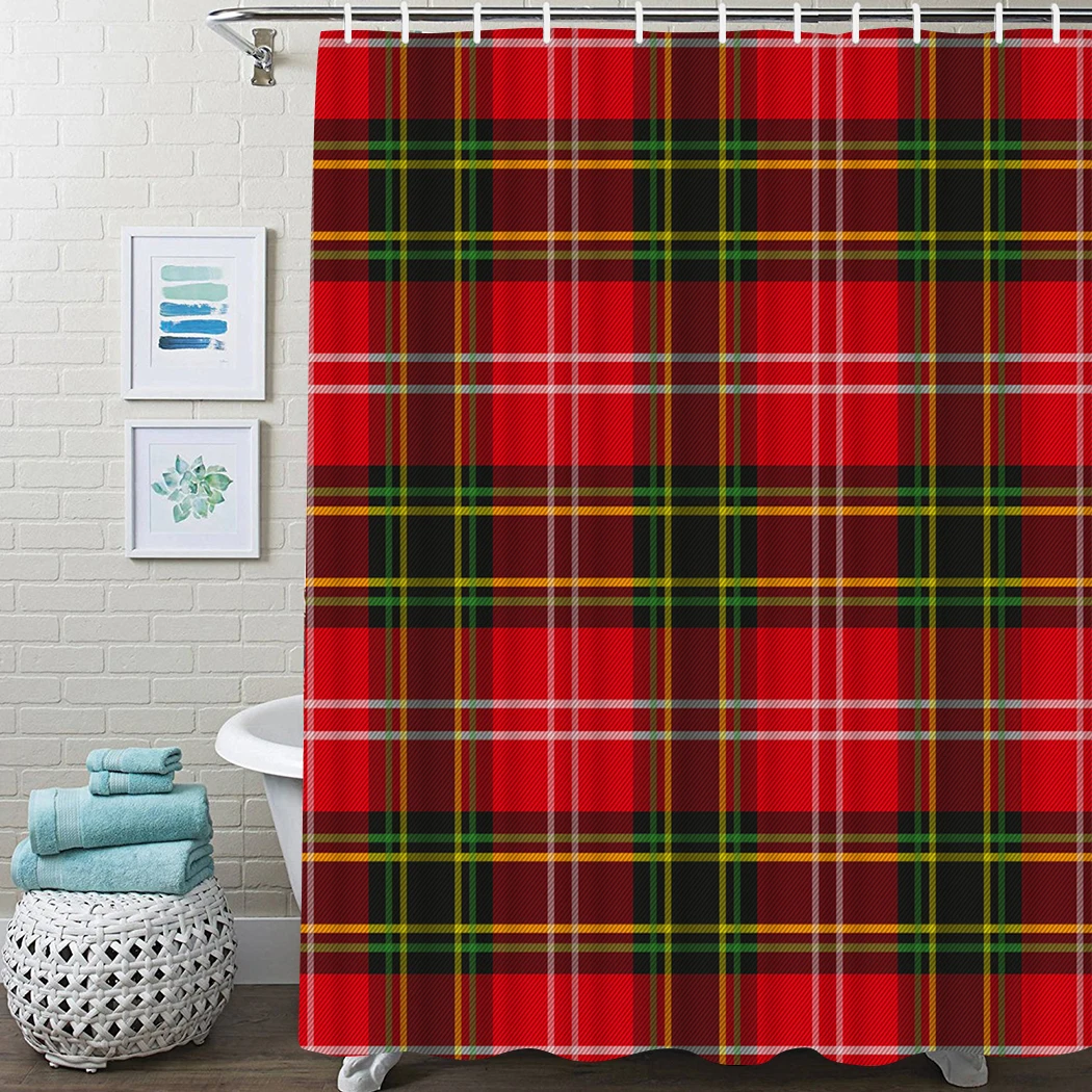 

Geometric Shower Curtain Plaid Checkered For Shower Curtain Waterproof Fabric For Bathroom Decor Shower Curtains Set With Hooks