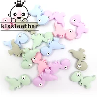 kissteether new 5pcs mini dinosaur shape silicone beads baby toys molar teether diy pacifier chain jewelry accessories teether