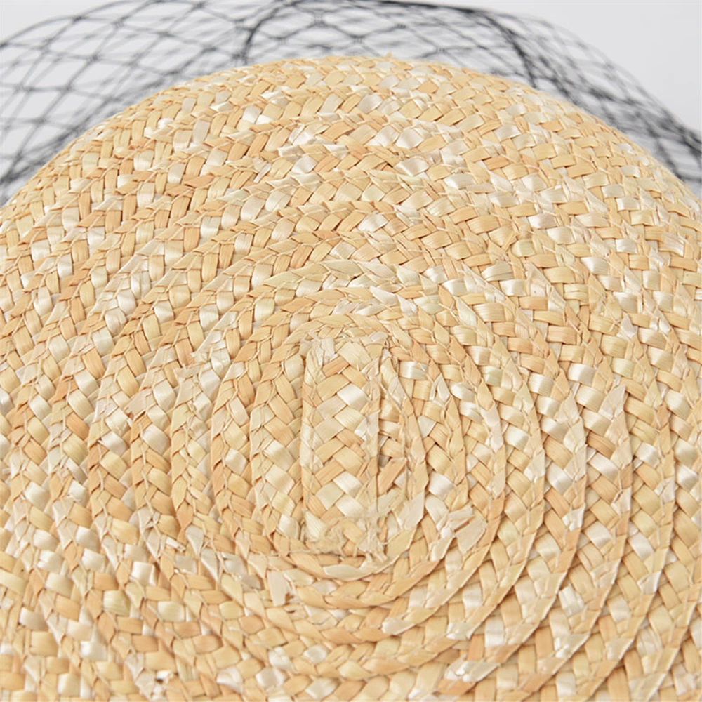 

HOAREE Bowknot Ladies Straw Hat with Veil Summer Hats for Women Vintage Hepburn Wind Party Travel Sun Protective Sunhat